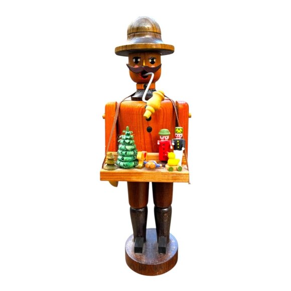Vtg Erzgenbirge Wooden Incence Smoker Rauchermanner Toy Seller Germany 9.5" - Picture 1 of 9
